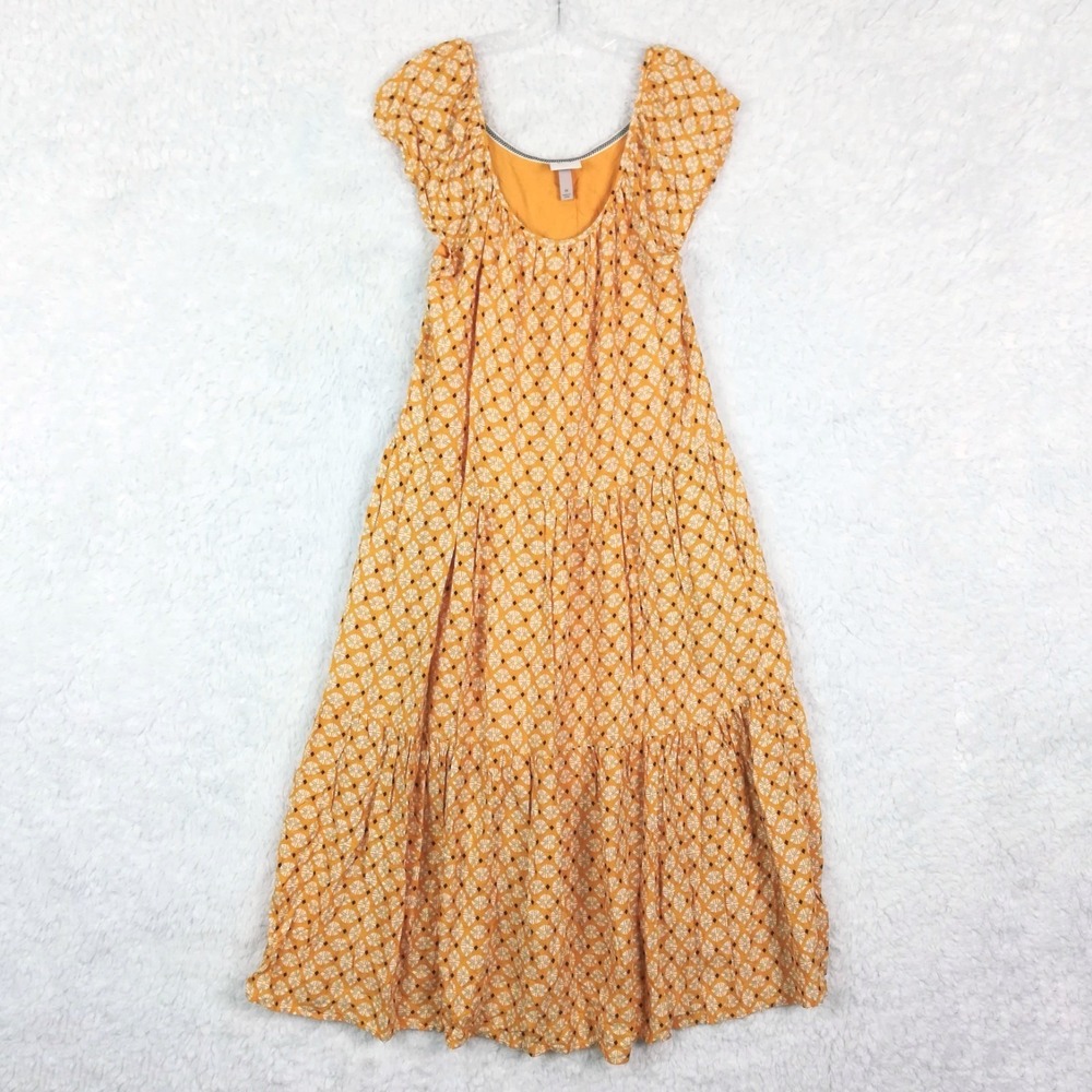 Knox Rose‎ Womens Dress Maxi Tiered Yellow Geometric Print Flutter Sleeve M
